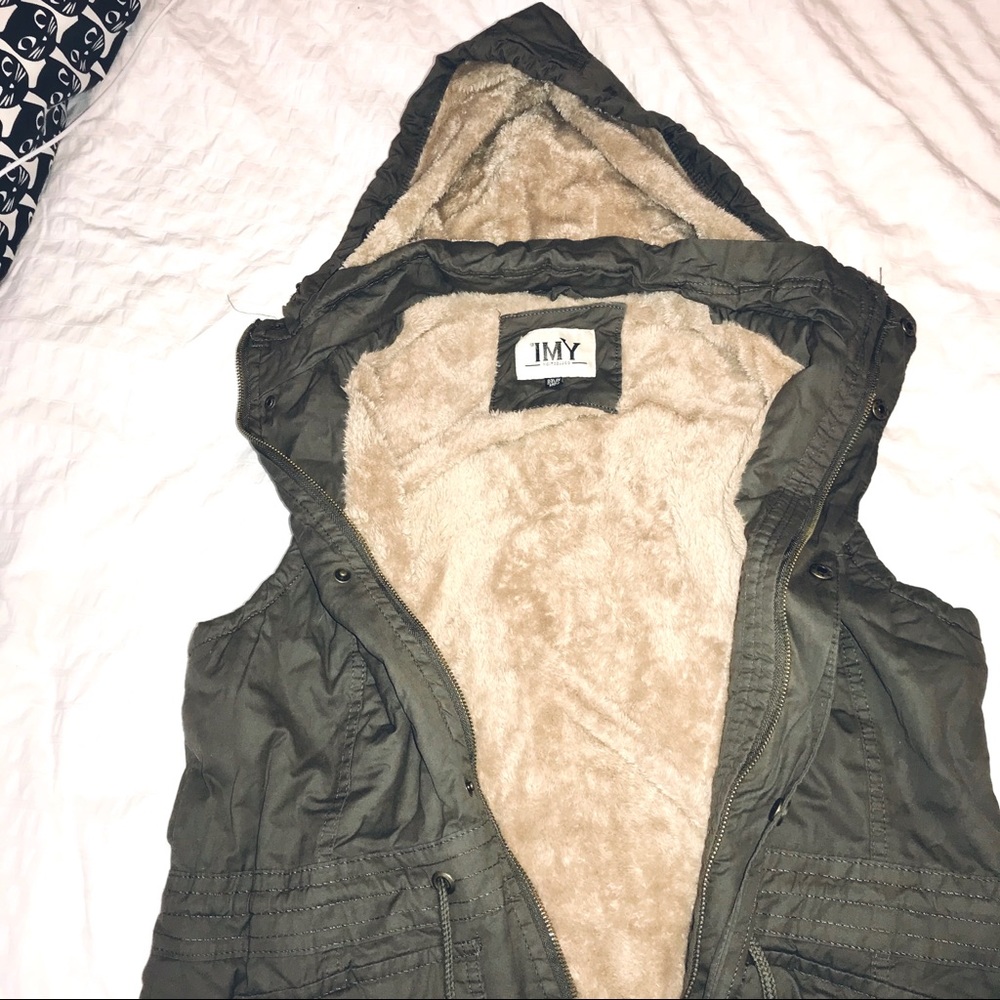 Army green fuzzy vest!